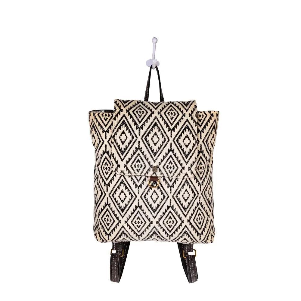 Myra Bag Handmade Dune Backpack Upcycled Canvas & Cowhide Leather